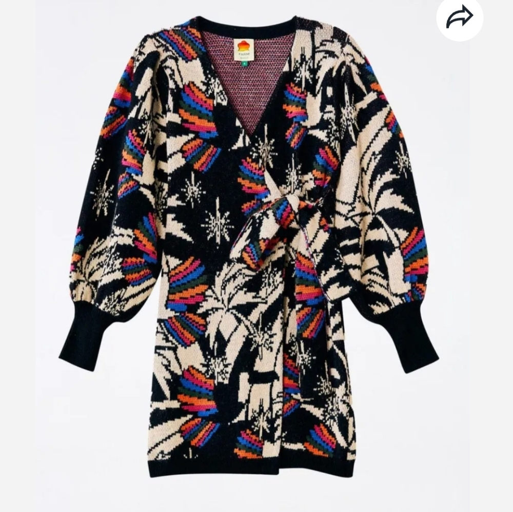 FARM Rio Black and Multicolor V-Neck Sweater (New Without Tags)